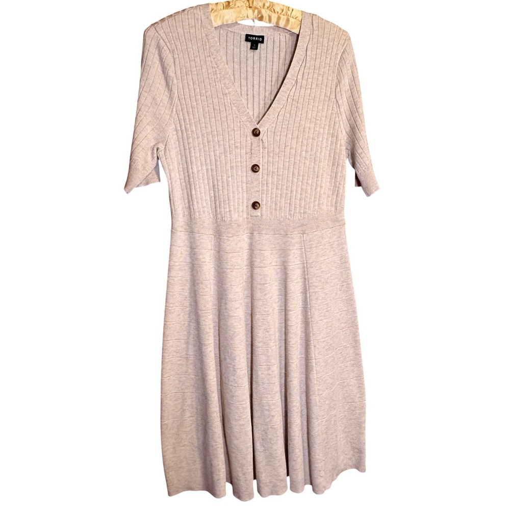 Torrid Sweater Dress Women 1 Oatmeal Good Ribbed V-Neck Fit & Flare Fall Fashion